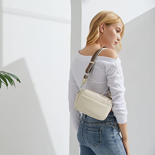 DIVCIDLC Small Crossbody Bag with Wide Guitar Strap Camera Purse Shoulder Handbag Satchel, Off White