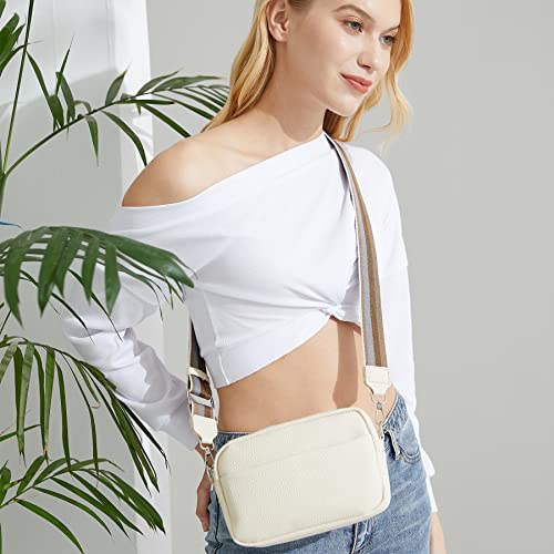 DIVCIDLC Small Crossbody Bag with Wide Guitar Strap Camera Purse Shoulder Handbag Satchel, Off White