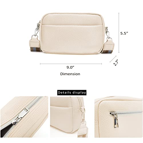 DIVCIDLC Small Crossbody Bag with Wide Guitar Strap Camera Purse Shoulder Handbag Satchel, Off White