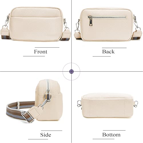 DIVCIDLC Small Crossbody Bag with Wide Guitar Strap Camera Purse Shoulder Handbag Satchel, Off White