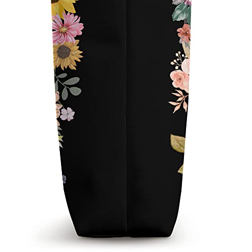 Bright Spring Flowers on Black Fashion Tote Bag