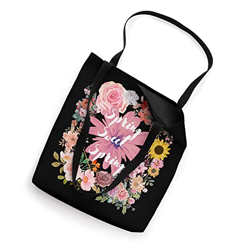 Bright Spring Flowers on Black Fashion Tote Bag