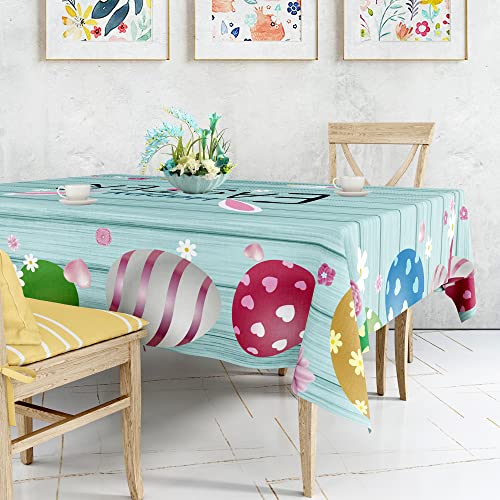 Cuteiush Easter Egg Rectangle Tablecloth Waterproof Fabric Happy Easter Table Cover 60x84inch Easter Spring Party Holiday Table Cloth Protector 60x84inch for Home Kitchen Dinning Decoration