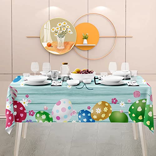 Cuteiush Easter Egg Rectangle Tablecloth Waterproof Fabric Happy Easter Table Cover 60x84inch Easter Spring Party Holiday Table Cloth Protector 60x84inch for Home Kitchen Dinning Decoration