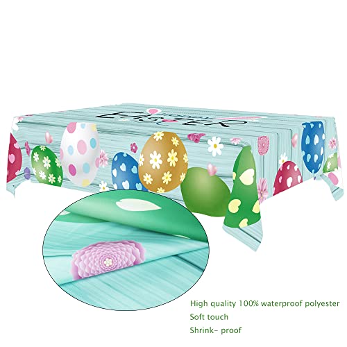 Cuteiush Easter Egg Rectangle Tablecloth Waterproof Fabric Happy Easter Table Cover 60x84inch Easter Spring Party Holiday Table Cloth Protector 60x84inch for Home Kitchen Dinning Decoration