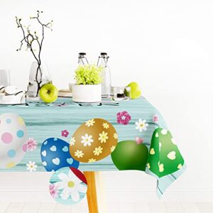 Cuteiush Easter Egg Rectangle Tablecloth Waterproof Fabric Happy Easter Table Cover 60x84inch Easter Spring Party Holiday Table Cloth Protector 60x84inch for Home Kitchen Dinning Decoration