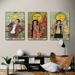 Vintage Harry Styles Poster Metal Sign, 3 Piece The Orange Sun Moon Star Harry Styles Tarot Card Poster Wall Art Print Painting, Retro Boho Hippie Indie Tin Sign Home Wall Decor for Bedroom Living room