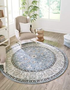 rugs.com eco traditional collection rug – 7 ft round harbor blue medium rug perfect for kitchens, dining rooms