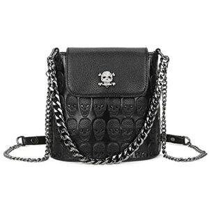 yaqunicer women’s pu leather handbags tote satchel hobo shoulder crossbady bags skull metal pendant premium-black 3