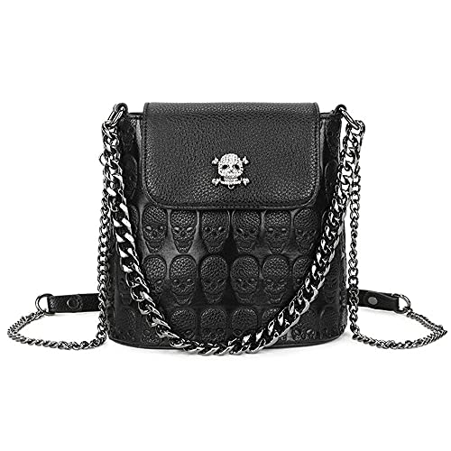 YAQUNICER Women's PU Leather Handbags Tote Satchel Hobo Shoulder Crossbady Bags Skull metal pendant Premium-Black 3