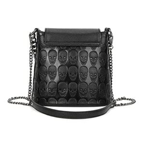 YAQUNICER Women's PU Leather Handbags Tote Satchel Hobo Shoulder Crossbady Bags Skull metal pendant Premium-Black 3