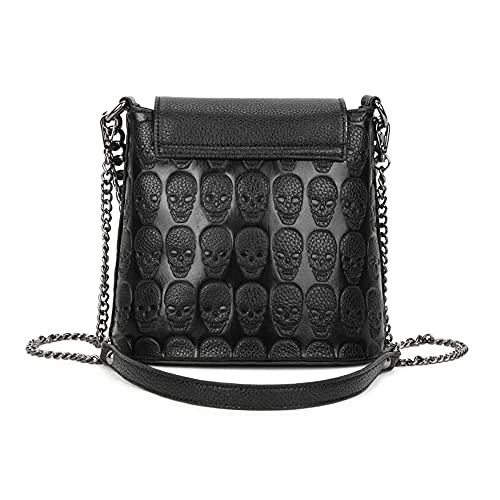 YAQUNICER Women's PU Leather Handbags Tote Satchel Hobo Shoulder Crossbady Bags Skull metal pendant Premium-Black 3