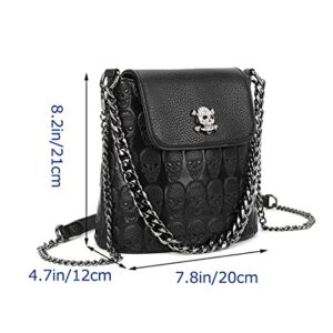 YAQUNICER Women's PU Leather Handbags Tote Satchel Hobo Shoulder Crossbady Bags Skull metal pendant Premium-Black 3