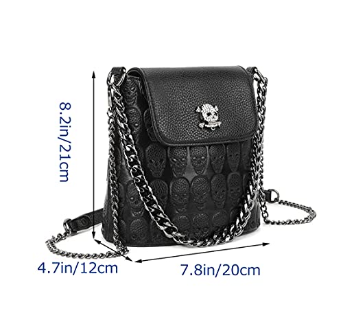 YAQUNICER Women's PU Leather Handbags Tote Satchel Hobo Shoulder Crossbady Bags Skull metal pendant Premium-Black 3