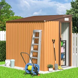 outdoor storage shed, 4.5 x 6.3 ft outdoor storage garden shed with sliding door, metal shed outdoor steel tool shed with pent roof, outdoor sheds storage outside cabinet for backyard patio lawn
