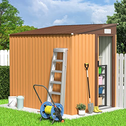 Outdoor Storage Shed, 4.5 x 6.3 FT Outdoor Storage Garden Shed with Sliding Door, Metal Shed Outdoor Steel Tool Shed with Pent Roof, Outdoor Sheds Storage Outside Cabinet for Backyard Patio Lawn