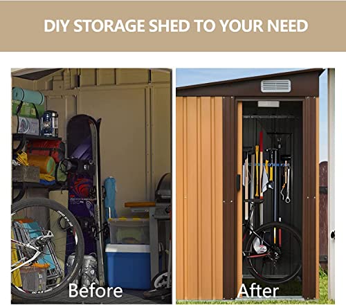 Outdoor Storage Shed, 4.5 x 6.3 FT Outdoor Storage Garden Shed with Sliding Door, Metal Shed Outdoor Steel Tool Shed with Pent Roof, Outdoor Sheds Storage Outside Cabinet for Backyard Patio Lawn