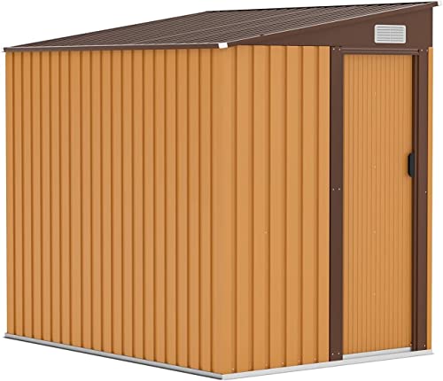 Outdoor Storage Shed, 4.5 x 6.3 FT Outdoor Storage Garden Shed with Sliding Door, Metal Shed Outdoor Steel Tool Shed with Pent Roof, Outdoor Sheds Storage Outside Cabinet for Backyard Patio Lawn