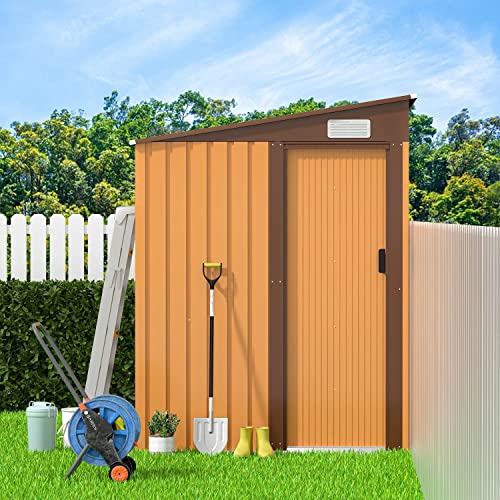 Outdoor Storage Shed, 4.5 x 6.3 FT Outdoor Storage Garden Shed with Sliding Door, Metal Shed Outdoor Steel Tool Shed with Pent Roof, Outdoor Sheds Storage Outside Cabinet for Backyard Patio Lawn