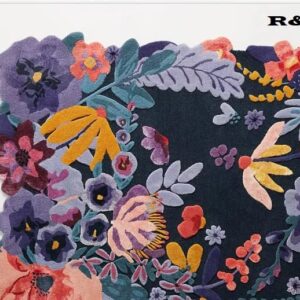 Restoration and Renovation Handmade Flower Multicoloured Irregular Area Rug 100% Imported Blended Wool Floral Area Rug (Navy, 8x5 ft)