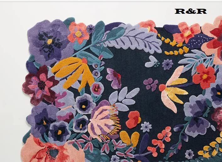 Restoration and Renovation Handmade Flower Multicoloured Irregular Area Rug 100% Imported Blended Wool Floral Area Rug (Navy, 8x5 ft)