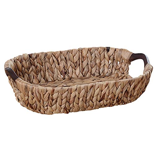 Hand-Woven Multifunctional Wicker Baskets, Decorative Water Hyacinth Baskets with Wooden Handles, Cosmetic Snacks and Candy Storage Baskets ( Size : Medium )