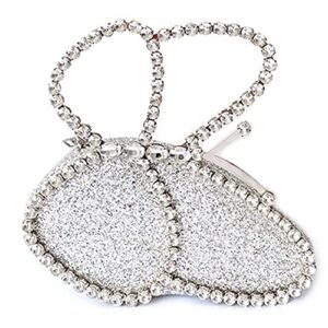 rejolly butterfly clutch purse for women evening bag pu leather glitter sparkly crystal rhinestone bling handbag with chain strap for prom cocktail party wedding silver glitter