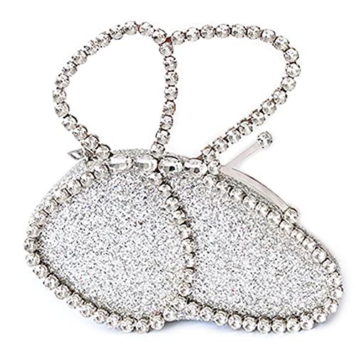 Rejolly Butterfly Clutch Purse for Women Evening Bag PU Leather Glitter Sparkly Crystal Rhinestone Bling Handbag with Chain Strap for Prom Cocktail Party Wedding Silver Glitter