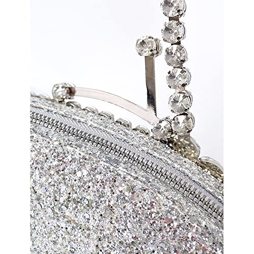 Rejolly Butterfly Clutch Purse for Women Evening Bag PU Leather Glitter Sparkly Crystal Rhinestone Bling Handbag with Chain Strap for Prom Cocktail Party Wedding Silver Glitter