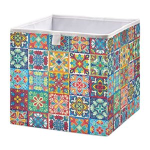 xigua mandala plaid cube storage bin, 11x11x11 in collapsible fabric storage cubes organizer portable storage baskets for shelves, closets, laundry, nursery, home decor