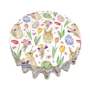 easter rabbits egg watercolor table cloth round tablecloth cover stain and water resistant washable dining decorative for holiday home party picnic decoration 60in