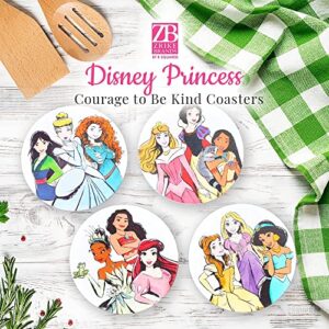 Zrike Disney Princess Courage to Be Kind Coasters - 4" Ceramic Drink Holders - Use for Hot or Cold Beverages Protects Surfaces Functional & Collectible Design Doubles as Decor Gift for Any Occasion