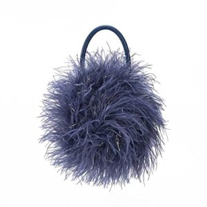 skying women’s real ostrich feather evening purse handbag clutch, party gift wool bag wallet tote for winter (bluish gray)