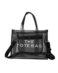clear tote bag for women, large plastic tote bag, beach bag crossbody/handbag/shouder tote bag(10 * 8 * 4in) (black)