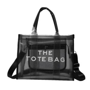 Clear Tote Bag for Women, Large Plastic Tote Bag, Beach Bag Crossbody/Handbag/Shouder Tote Bag(10 * 8 * 4in) (Black)