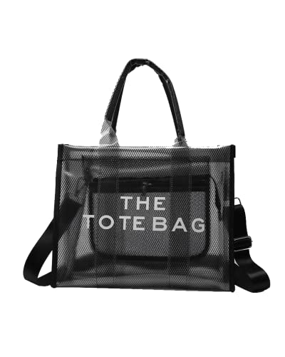 Clear Tote Bag for Women, Large Plastic Tote Bag, Beach Bag Crossbody/Handbag/Shouder Tote Bag(10 * 8 * 4in) (Black)