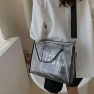 Clear Tote Bag for Women, Large Plastic Tote Bag, Beach Bag Crossbody/Handbag/Shouder Tote Bag(10 * 8 * 4in) (Black)