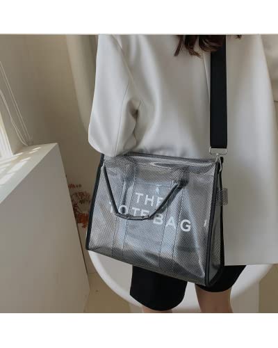 Clear Tote Bag for Women, Large Plastic Tote Bag, Beach Bag Crossbody/Handbag/Shouder Tote Bag(10 * 8 * 4in) (Black)