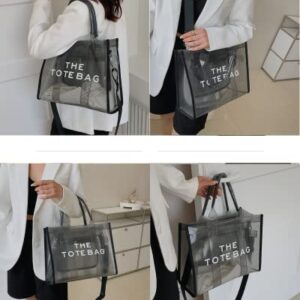 Clear Tote Bag for Women, Large Plastic Tote Bag, Beach Bag Crossbody/Handbag/Shouder Tote Bag(10 * 8 * 4in) (Black)