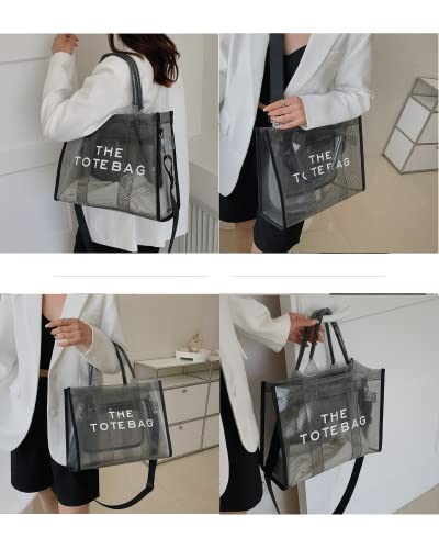 Clear Tote Bag for Women, Large Plastic Tote Bag, Beach Bag Crossbody/Handbag/Shouder Tote Bag(10 * 8 * 4in) (Black)