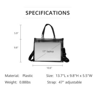 Clear Tote Bag for Women, Large Plastic Tote Bag, Beach Bag Crossbody/Handbag/Shouder Tote Bag(10 * 8 * 4in) (Black)