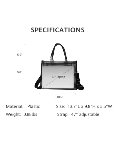 Clear Tote Bag for Women, Large Plastic Tote Bag, Beach Bag Crossbody/Handbag/Shouder Tote Bag(10 * 8 * 4in) (Black)