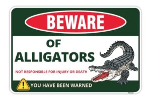 venicor beware alligator sign – 8 x 12 inches – aluminum – alligator warning room decor gator decoration stickers poster stuff