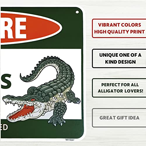 Venicor Beware Alligator Sign - 8 x 12 Inches - Aluminum - Alligator Warning Room Decor Gator Decoration Stickers Poster Stuff