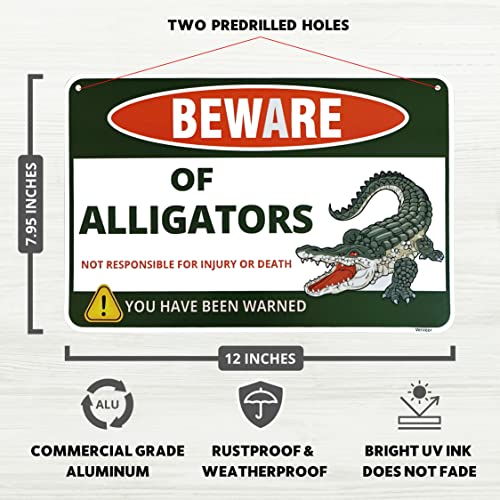Venicor Beware Alligator Sign - 8 x 12 Inches - Aluminum - Alligator Warning Room Decor Gator Decoration Stickers Poster Stuff