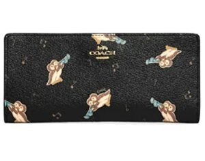 coach womens slim wallet in leather (penguin print- gold/black multi)