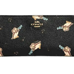 COACH Womens Slim Wallet In Leather (Penguin Print- Gold/Black Multi)