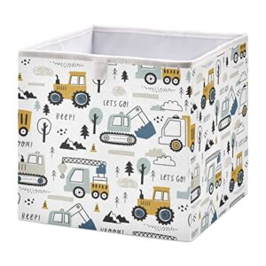 xigua cartoon engineering car cube storage bin, 11x11x11 in collapsible fabric storage cubes organizer portable storage baskets for shelves, closets, laundry, nursery, home decor