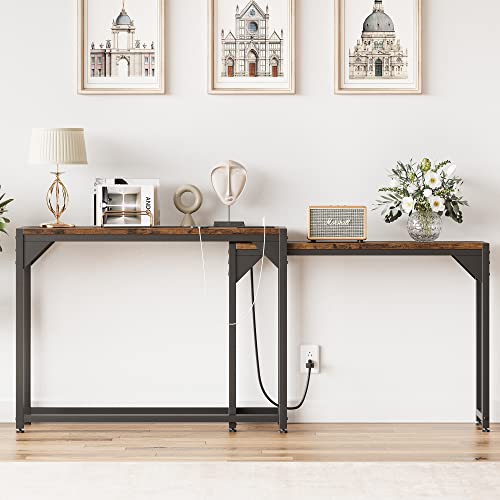 IDEALHOUSE Console Table, Sofa Tables Narrow Long Entryway Table, 79” Industrial Console Table with Outlet, Behind Couch Table for Living Room, Hallway, Foyer, Rustic Brown (Brown)