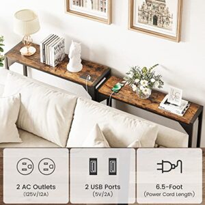 IDEALHOUSE Console Table, Sofa Tables Narrow Long Entryway Table, 79” Industrial Console Table with Outlet, Behind Couch Table for Living Room, Hallway, Foyer, Rustic Brown (Brown)